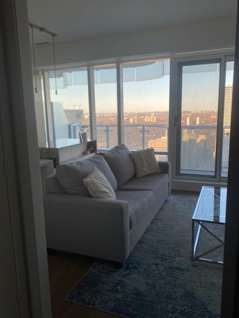 #apartment #livingroomfurniture #toronto #highrise #condo #couch #view #itgirl #lifestyle #citygirl Condo Couch, High Rise Living Room, Apartment Toronto, High Rise Living, Toronto View, Toronto Apartment, Apartment Aesthetic, Dream Apartment, City Girl