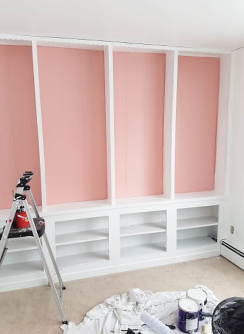 Boutique Paint Color Ideas, Noble Blush Behr Paint, Noble Blush Behr, Closet Wall Paint Ideas, Blush Pink Craft Room, Blush Apartment, Behr Pink Paint Colors, Pink Craft Room, Colourful Home Office