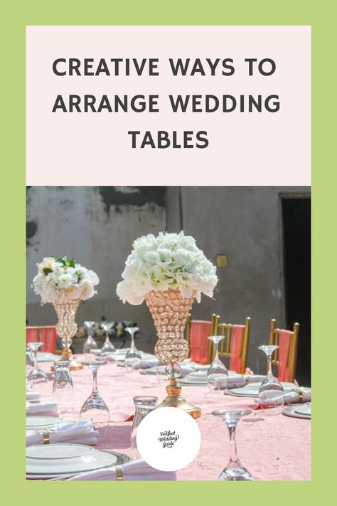 Creative wedding table arrangement with elegant floral centerpieces and gold accents. Wedding Table Layout, Wedding Reception Tables Layout, Wedding Table Layouts, Modern Wedding Reception, Informal Weddings, Table Layout, Rustic Wooden Table, Lace Table Runners, Wedding Reception Tables