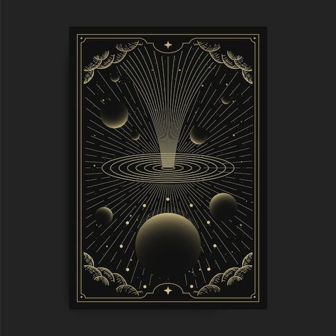 Dark hole in space filled with planets a... | Premium Vector #Freepik #vector #magic-card #tarot #moon #astronomy Space Tarot Card, Tarot Moon, Dark Hole, Dark Holes, Inktober 2023, Game Card Design, Typography Card, Planets And Stars, Playing Cards Design