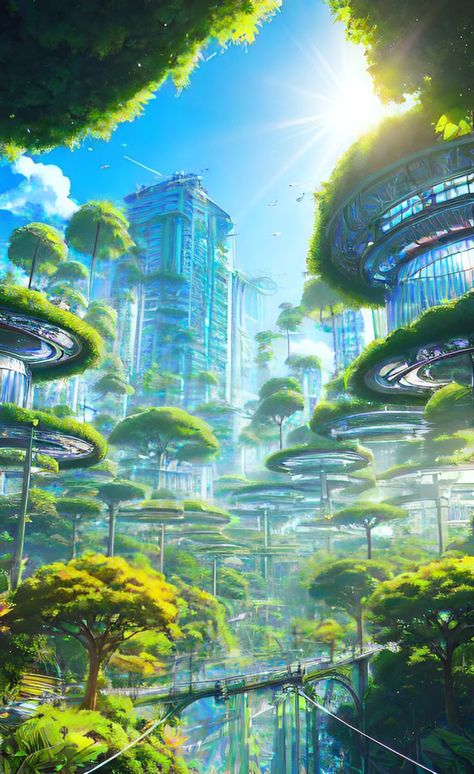 Future Technology Design, Solarpunk City, Future Earth, Eco City, Mystical Places, Conceptual Architecture, Forest City, Cyberpunk Aesthetic, Cyberpunk City