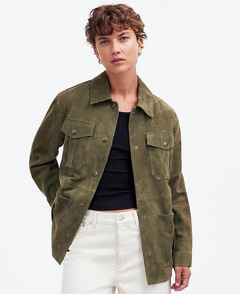 Belted Field Jacket in Suede | Madewell Stovepipe Jeans, Rich Girl Fashion, Madewell Jacket, Suede Blazer, Leather Industry, Suede Fashion, Suede Belt, Belted Jacket, Soft Autumn