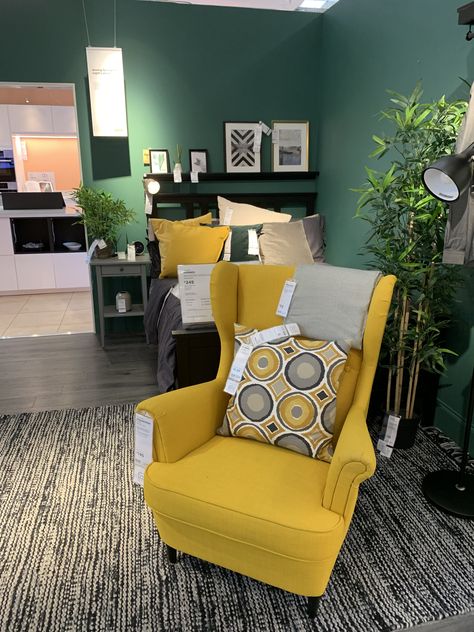 Yellow armchair ikea grey yellow and grey bedroom nursery chair cushion throw Ikea Yellow Armchair, Green Yellow Grey Bedroom, Ikea Strandmon Chair Yellow, Yellow Strandmon, Strandmon Yellow, Yellow Armchair Living Room, Green And Yellow Living Room, Ikea Yellow Chair, Yellow And Grey Living Room