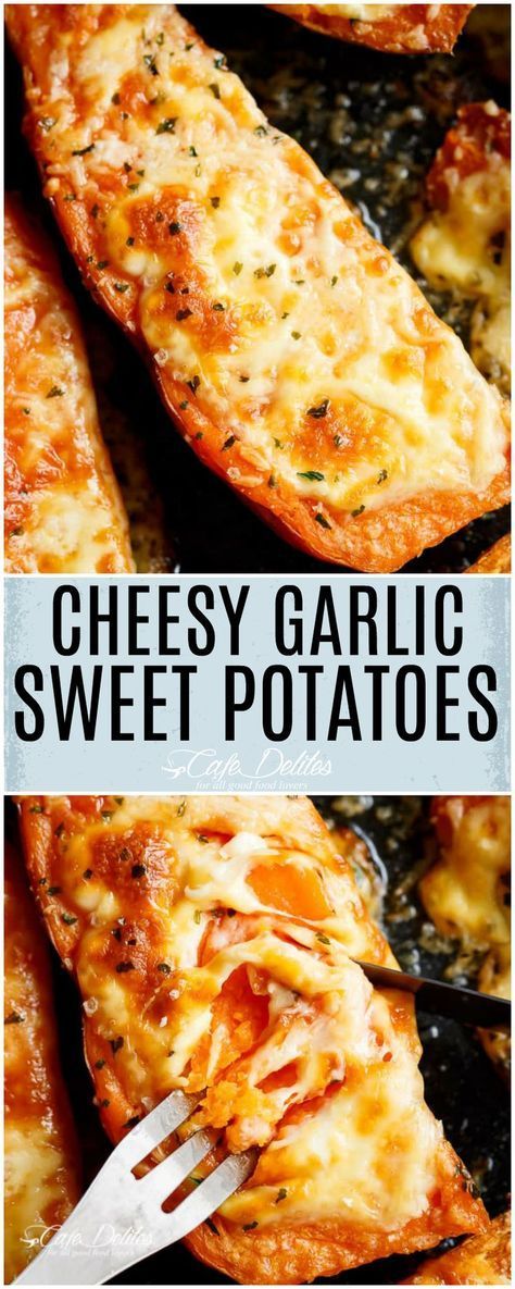 Garlic Sweet Potatoes, Potato Side Dishes, Veggie Side Dishes, Potato Dishes, Sweet Potato Recipes, Side Recipes, Perfect Side Dish, Veggie Dishes, Garlic Butter