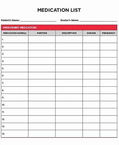 6+ Printable Medication List Templates Medication Chart Printable, Medical Printables, Medical Binder, Medication Log, Medication List, Bookmark Template, Checklist Template, Microsoft Word Templates, Excel Templates