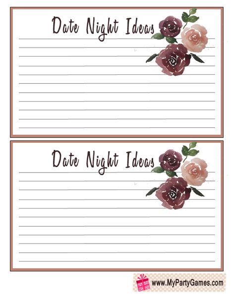 Date Night Ideas For Bridal Shower Game, Date Night Shower Ideas, Date Night Jar Bridal Shower Diy, Free Bridal Shower Printables, Date Night Jar, Wedding Shower Cards, Bridal Shower Activities, Bridal Shower Printables, Printable Bridal Shower Games