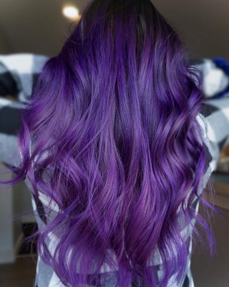 Long Bluish Purple Balayage Hair Purple Balayage Hair, Purple Natural Hair, Purple Hair Ideas, Purple Hair Streaks, Purple Blonde Hair, Bright Purple Hair, Purple Grey Hair, Purple Hair Color Ideas, Exotic Hair Color