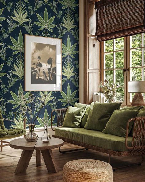 Picture of Abbey - Saphaire Farrow & Ball Wallpaper, Palm Leaf Wallpaper, Morris Wallpapers, Cole And Son Wallpaper, Iconic Wallpaper, Studio Color, Mulberry Tree, Wallpaper Pattern, Decor Trends