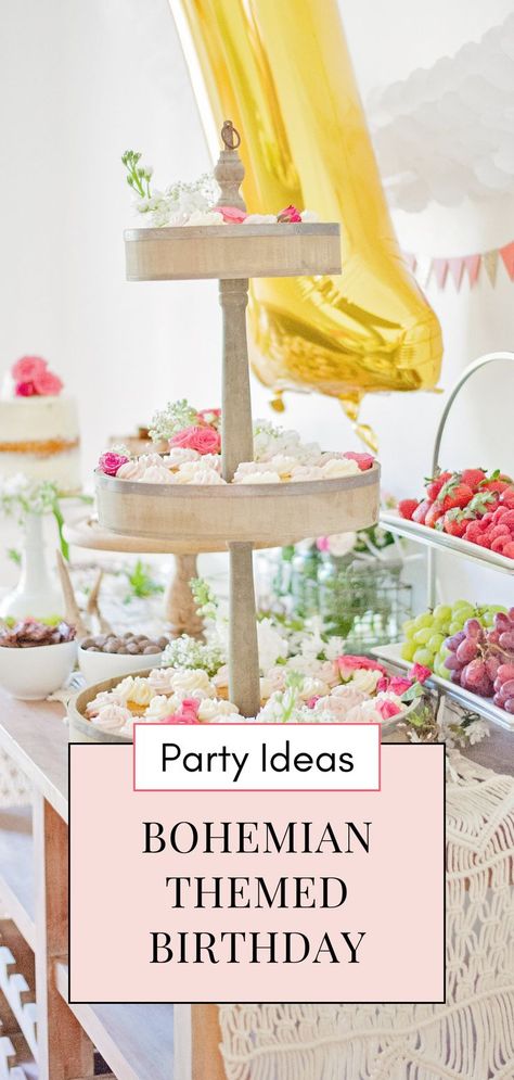 Plan a boho chic birthday with beautiful party decor and decorations! From a stunning cake to a cohesive theme, find all the ideas you need for a perfect boho tablescape and bohemian themed party. This DIY guide will help you create a magical backyard bohemian bohemian birthday. First Birthday Backyard Party Decoration, First Birthday Backyard, Boho Chic Party Ideas, Bohemian Themed Party, Bohemian Backyard Party, Chic Party Ideas, Backyard Bohemian, Magical Backyard, Boho Tablescape