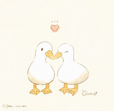 Duck And Goose Matching Pfp, Duck Love Drawing, Cat Couple Sketch, Duck Couple Drawing, Ducks Cute Drawing, Two Ducks Drawing, Ducks Drawing Cute, Happy Duck Drawing, Ducks In Love Drawing