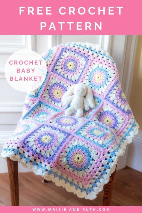 Sunburst Granny Square Blanket, Baby Blanket Crochet Pattern Easy, Sunburst Granny Square, Crochet Baby Blanket Free Pattern, Granny Square Crochet Patterns Free, Easy Crochet Baby Blanket, Easy Crochet Baby, Crochet Granny Square Blanket