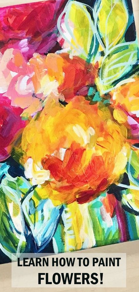 The number one question I get asked is, “How do I loosen up my flowers?” I’m answering this question for you in my new Skillshare class. It’s called How to Paint Loose Abstract Flowers with Acrylic Paint on Canvas: Techniques to Loosen Up your Painting Style. In this class I teach you how I paint loose, abstract flowers. I walk you through my whole painting process step by step and I give you my best tips for loosening up your paintings. Learn the easy way to paint flowers on canvas! Flowers With Acrylic Paint, How To Paint Flowers, Flowers On Canvas, Online Painting Classes, Flower Painting On Canvas, Easy Flower Painting, Painting Skills, Layer Paint, Acrylic Paint On Canvas