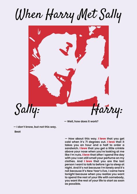 Harry Met Sally Aesthetic, When Harry Met Sally Aesthetic, When Harry Met Sally Poster, Sally Aesthetic, Art Movie Poster, Movie Script, Billy Crystal, When Harry Met Sally, Movie Scripts