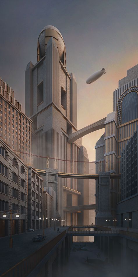 ArtStation - Metropolis Morning, Arnaud Imobersteg Dieselpunk Art, Art Deco City, Dark Deco, Affiches D'art Déco, Arte Steampunk, Sci Fi City, Art Deco Illustration, New Retro Wave, Art Deco Buildings