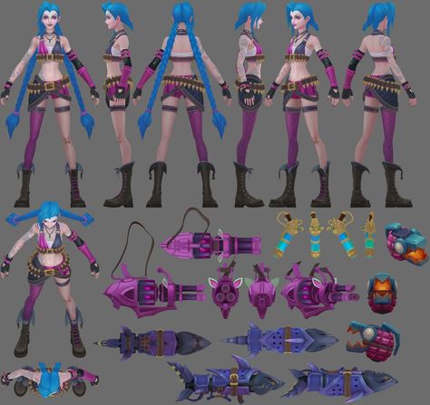 Jinx Reference Sheet, Jinx Arcane Character Sheet, Jinx Turnaround, Jinx Character Sheet, Arcane Character Design Sheet, Jinx Character Design, Jinx Concept Art, Jinx Reference, League Of Legends Concept Art