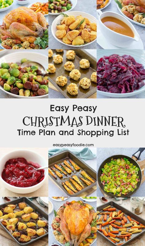 Wouldn’t it be great if someone just put together a time plan for Christmas Dinner and maybe a shopping list too… Well you are in luck because that’s just the sort of thing I love to do! Here is my Easy Peasy Christmas Dinner Time Plan and a Shopping List for all the ingredients you will need. #christmasdinner #christmasdinnertimeplan #christmasfood #christmasrecipes #christmasday #organizedchristmas #easychristmas #easypeasychristmas #easypeasychristmasdinner #easypeasyfoodie Christmas Dinner Shopping List, Christmas Dinner Checklist, Christmas Food List, Christmas Turkey Dinner, Christmas Dinner Dishes, Holiday Meal Planning, Food Shopping List, Christmas Dinner Menu, Xmas Dinner