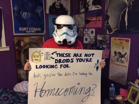 Star Wars homecoming proposal Winter Formal Proposal, Sadie Proposals Ideas, Sadie Hawkins Proposals, Formal Proposal, Dance Asks, Sadies Proposal, Sadie Hawkins Dance, Prom Invites, Formal Proposals