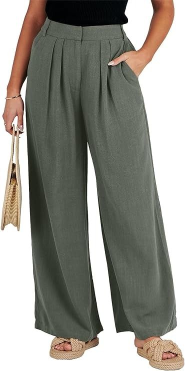 ANRABESS Linen Pants for Women Summer Casual Loose High Waist Elastic Waistband Wide Leg Palazzo Lounge Pant Beach Lightweight Trousers with Pocket A1112huilv-S Green at Amazon Women’s Clothing store Palazzo Pants Summer, Linen Pants For Women, Women Summer Casual, Palazzo Pants, Linen Women, Amazon Women, Lounge Pants, Linen Pants, Summer Casual