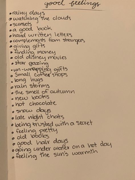 #goodvibes #stargazing #coffeeshops #books #lists #rain #sunsets #aesthetic #warmandcozy Good Feelings Journal, Notes Aesthetic Diary, Lists Aesthetic, Fall Journaling Aesthetic, Journaling Aesthetic Writing Ideas, Romanticizing Aesthetic, Pretty Journals Aesthetic, Fall Journal Aesthetic, Pretty Rain