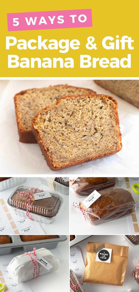 5 Banana Bread Recipe, Mini Bread Loaves, Bread Gifts, Bake Sale Packaging, Banana Bread Loaf, Banana Bread Recipe Moist, Bread Packaging, Homemade Banana Bread, Baking Packaging