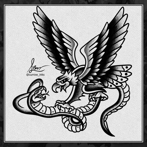 I will create a traditional or old school style tattoo design Eagle And Snake Tattoo, Snake Traditional Tattoo, Eagle And Snake, Eagle Snake, Snake Tattoo Design, Tattoo Traditional, Traditional Tattoo Design, Snake Tattoo, Patchwork Designs