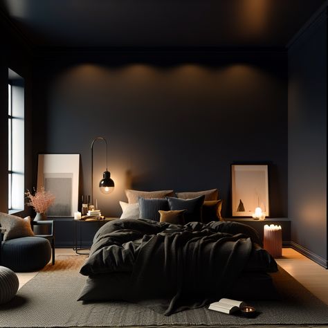 bedroom ideas for small rooms dark Dark Room Inspiration Bedroom, Cozy Dark Bedroom Ideas, Black Cozy Bedroom, Small Dark Bedroom, Cozy Dark Bedroom, Dark Modern Bedroom, Dark Bedroom Ideas, Dark Cozy Bedroom, Dark Deco