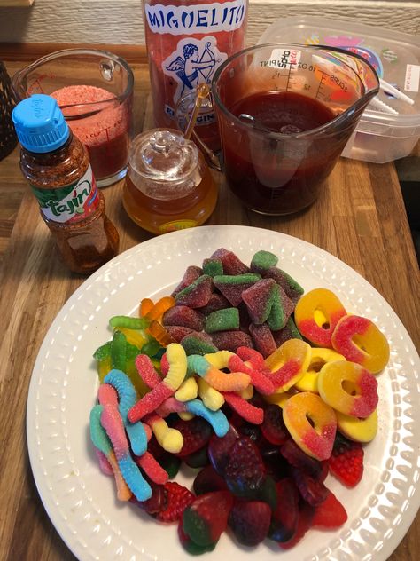 Gummies With Chamoy And Tajin, Tajin Gummies, Chamoy Gummies, Dr Visuals, Mexican Bakery, Mexican Snacks, H2o Mermaids, Punch Drinks, Random Dump