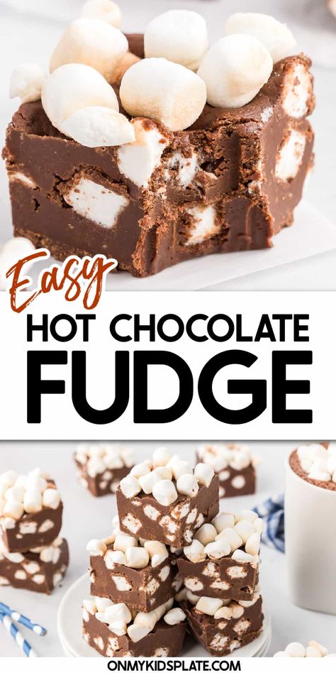 Marshmallow Chocolate Fudge, Fudge With Marshmallows, Hot Cocoa Fudge, Chocolate Fudge Recipes, Hot Chocolate Desserts, Gourmet Fudge, Creamy Hot Chocolate, Hot Chocolate Fudge, Easy Recipies