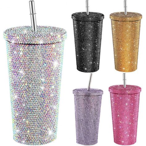 Candle Embellishments, Coffee Cups Diy, Bottle Girls, Rhinestone Cups, Water Bottle Gift, Portable Water Bottle, Stainless Steel Thermos, Straw Cup, Diy Cups