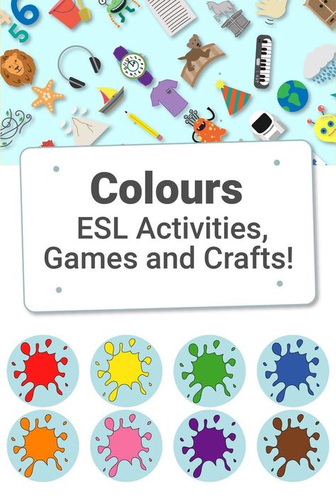 ESL colours activities crafts and games for children Fun Esl Activities, Games For Teaching English, Teaching Colours, Activities Worksheets For Kids, Vocabulary Games For Kids, English Language Activities, Color Lessons, Esl Games, Esl Classroom