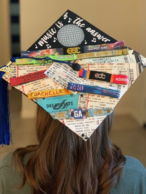 SJSU Graduation Fall 2018 Music, concert, tickets, festival, disco ball grad cap Disco Ball Grad Cap, High School Musical Grad Cap, Disco Graduation Cap, Dance Graduation Cap, Music Grad Cap, Graduation Cap Designs Music, Sjsu Graduation, Social Work Graduation Cap, Diy Grad Cap