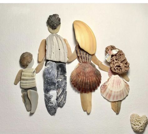 Shell Family Art, Shell Girls Art, Sea Shell People Art, Shell People Art, Seashell People, Shell People, Beach Art Crafts, Sea Inspired Art, Shell Pictures