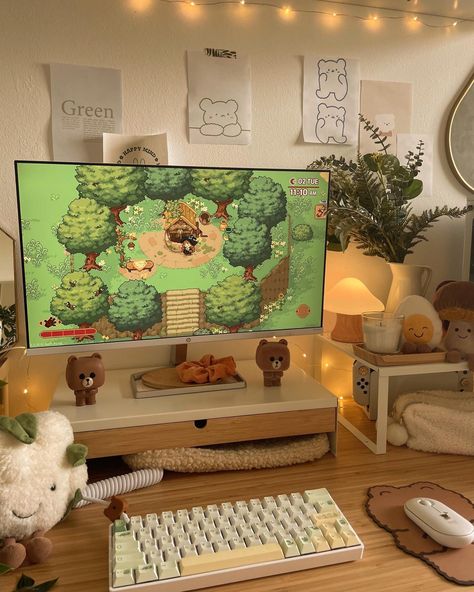 Brown Gaming Setup, White Setup, Cozy Gaming Setup, Witch In The Woods, Nature Desk, Cozy Gaming, Cozy Desk, Study Desk Decor, Your Adorable