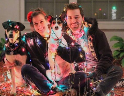 Charles Trippy and Alli with their dogs Marley and Zoey Funny Christmas Photos, Dog Christmas Pictures, Christmas Humor Ecards, Christmas Card Pictures, Xmas Pictures, Xmas Photos, Photos With Dog, Family Christmas Pictures, Christmas Family Photos