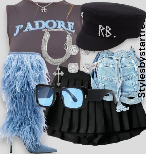 Shein Blue Outfits, Blue Birthday Outfits, Blue Concert Outfit, Mini Skirt Outfit Black Women, Birthday Outfits Black Women, Bad And Boujee Outfits, Concert Vibes, Extra Clothes, Birthday Outfit For Women