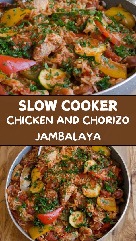 Slow Cooker Chicken And Chorizo Jambalaya Chicken And Chorizo Recipes Slow Cooker, Slow Cooker Chorizo Recipes, Slow Cooker Chorizo, Chicken And Chorizo Recipes, Chorizo Jambalaya, Best Ways To Cook Chicken, Slow Cooker Dinner Ideas, Dinner Ideas Simple, Chicken And Chorizo