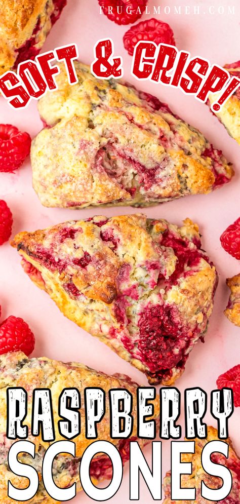 Raspberry Scones Recipe - Frugal Mom Eh! Scones Recipe Raspberry, Raspberry Scones With Frozen Raspberries, Raspberry Scones Pioneer Woman, Raspberry Jam Scones, Lemon Raspberry Scones Recipe, Raspberry Powder Recipes, Scone Recipe With Heavy Cream, Raspberry Scones Recipe Easy, Raspberry Biscuits