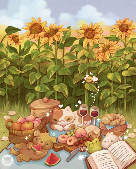 A summer picnic ✨️ this is the illustration for August in my 2025 calendar, coming soon!! 💕 🏷 #kittykitty #cutenessoverloaded #anime_kawaii #picnicday #botanicalprints #sillykitty #picnicstyle #kawaiistyle #picnicaesthetic #kittykawaii Illustration Calendar, Art Of Letting Go, Picnic Style, Kitty Drawing, Hello Kitty Drawing, 2025 Calendar, Cat Character, July 16, Beginner Painting