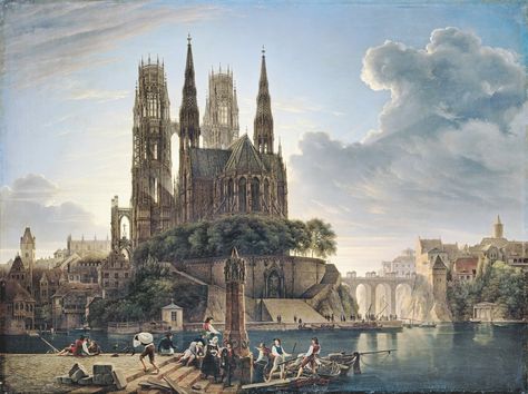 “4. Gothic Cathedral by a River, Karl Friedrich Schinkel (1813)” Karl Friedrich Schinkel, Gothic Cathedrals, Cathedral Architecture, Gothic Cathedral, Mother Art, Gothic Architecture, Timeless Art, Environment Design, Fantasy Landscape