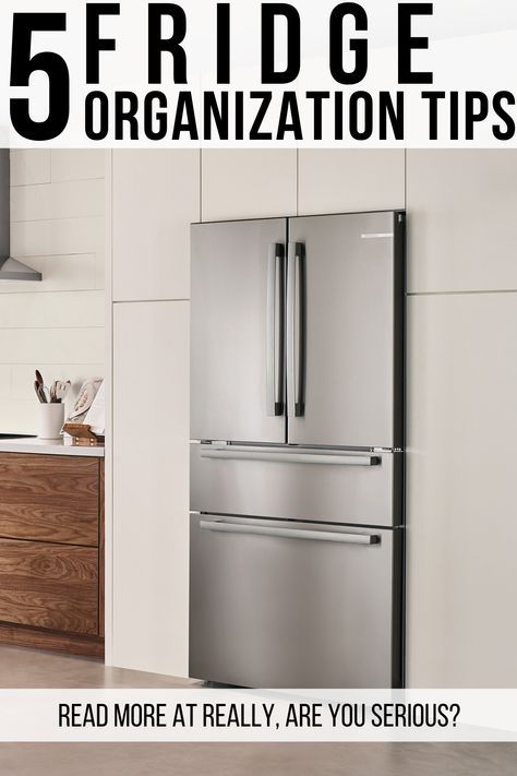 5 fridge organization tips that will get things neat and tidy for you. Fridge In Kitchen, Double Refrigerator, Bosch Fridge, Double Fridge, Bosch Refrigerator, Counter Depth Fridge, Counter Depth Refrigerator, Refrigerator Organization, Are You Serious