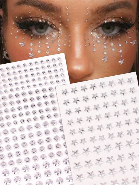 2pcs 3d Silver White Five-Pointed Star Rhinestone Eye & Face Sticker, Diy Makeup Accessory For Music Festival, Y2k PartyI discovered amazing products on SHEIN.com, come check them out! Y2k Party, Star Makeup, Silver Party, Face Stickers, Five Pointed Star, Five Points, Silver Moon, Star Stickers, Diy Makeup