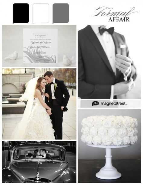 Classy color palette: black, white, and gray.  The gray helps soften the two extremes. Lovely. :) Wedding Colors Palette, Floating Candles Wedding, Wedding Day Quotes, Black And White Wedding Theme, White Wedding Theme, Wedding Colours, Barn Wedding Decorations, Wedding Arch Flowers, Wedding Color Inspiration