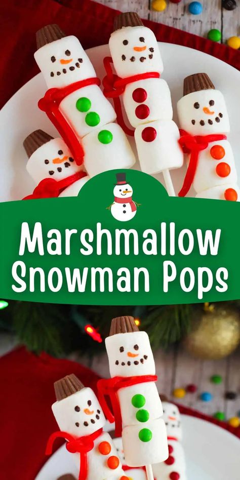 Marshmallow snowman pops are a fun an easy treat to make this holiday season. Give the marshmallow snowmen out as edible Christmas gifts, stocking stuffers, or favors for guests at your Christmas party. #Marshmallow #SnowmanTreat Marshmallow Pops Christmas, Holiday Hot Cocoa Bar, Making A Snowman, Snowman Treats, Marshmallow Crafts, Edible Christmas Gifts, Marshmallow Snowman, Easy Christmas Treats, Edible Crafts