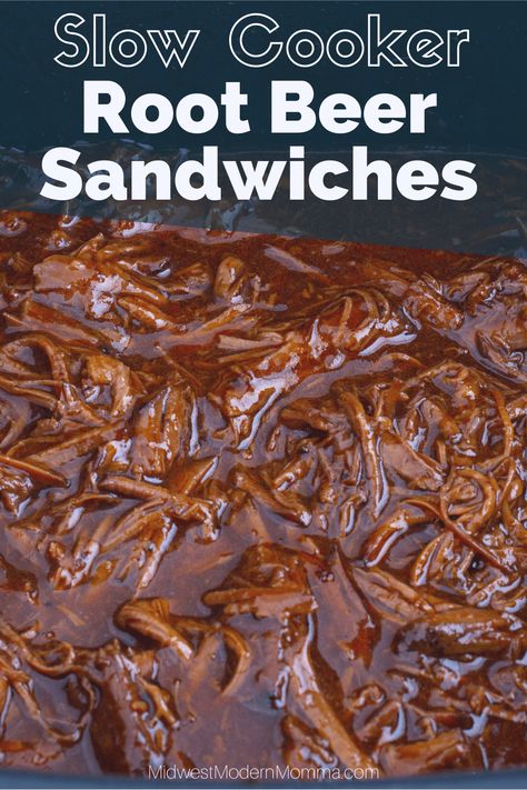 This slow cooker root beer beef sandwich is the perfect combo of sweet soda Bbq Beef Crockpot, Roast Beef Crock Pot Recipes, Beef Roast Crock Pot, Crockpot Roast Recipes, Beef Sandwich Recipes, Perfect Sandwich, Slow Cooker Roast, Crockpot Roast, Roast Beef Recipes