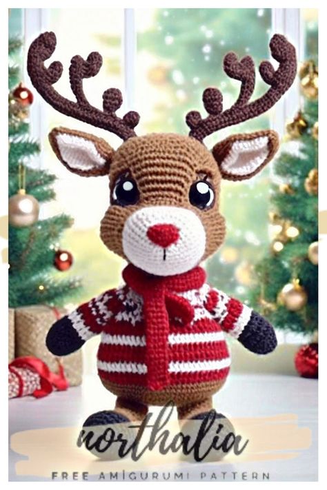 Amigurumi Christmas Reindeer Crochet Pattern - Christmas Reindeer Crochet Pattern, Reindeer Crochet Pattern, Reindeer Crochet, Half Double Crochet Decrease, Knitted Projects, Ladies Knitting Patterns, Double Crochet Decrease, Amigurumi Christmas, Crochet Deer