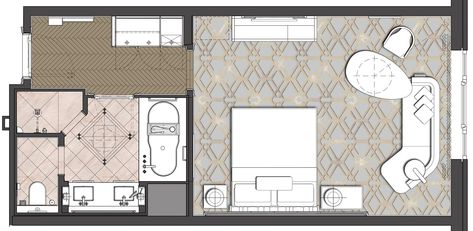 The Ritz-Carlton, Berlin | Ritz-Carlton Club Room  430 sqft | 40 sqm Five Star Hotel Room Interior Design, Suite Room Layout, Floor Rendering, Hotel Suite Room, Hotel Suite Floor Plan, Suite Floor Plan, Hotel Layout, Suite Room Hotel, Hotel Room Plan