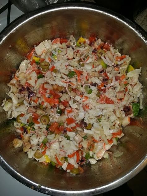 Spanish Seafood Salad! "Tastes Great!!! :-)"  @allthecooks #recipe #salad #seafood #cold #easy #healthy Puerto Rican Seafood Salad, King Crab Salad Puerto Rico, Spanish Seafood Salad, Salad Honey Mustard, Best Chicken Salad Sandwich, Pasta Salad Recipe Easy, Easy Chicken Salad Sandwich, The Best Chicken Salad, Spanish Recipe