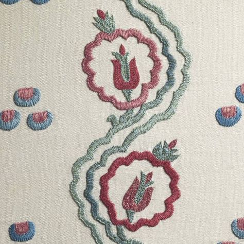 Textile, Pattern, Red, Art, Botany, Carmine, Creative arts, Teal, Flowering plant, Embroidery, Ikat Embroidery, Chelsea Textiles, Pattern Design Inspiration, Initial Prints, Wavy Lines, London Apartment, Fabric Collections, Handwork Embroidery Design, Inspirational Wallpapers