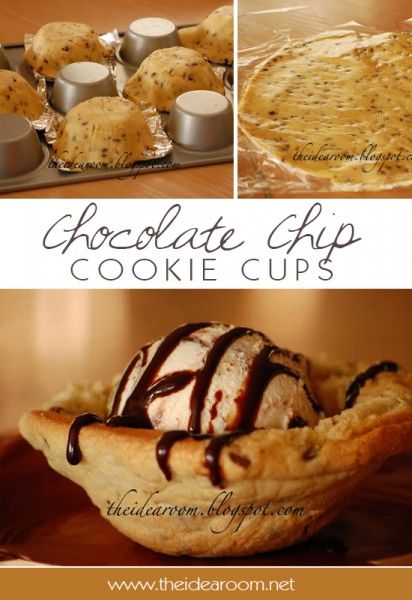 Chocolate Chip Cookie Bowls, Chocolate Chip Cookie Cups, Cookie Bowls, Perfect Chocolate Chip Cookies, Idea Room, Cookie Cups, Yummy Sweets, Chocolate Chip Cookie, Sweets Treats