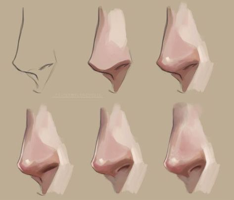 Nose Tutorial, Drawing Tutorial Face, Nose Drawing, Digital Art Beginner, Digital Painting Tutorials, The Nose, Art Instructions, Anatomy Art, Drawing Lessons